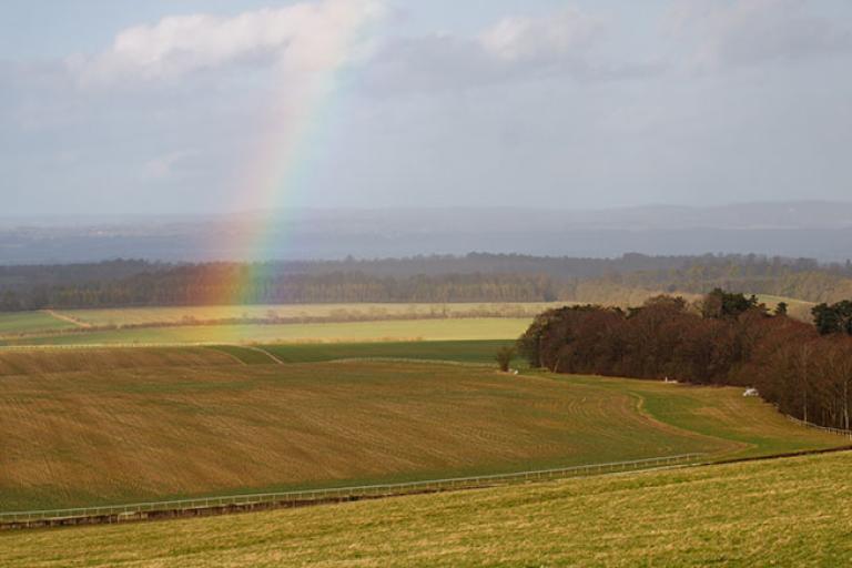 a rainbow over fields in Oxfordshire