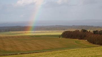 a rainbow over fields in Oxfordshire